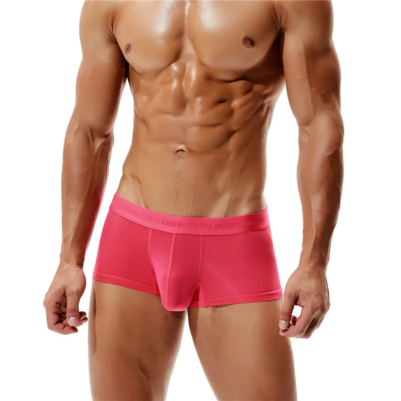 SEOBEAN New Men's Solid Color Underwear Low-Waist Sexy Boxer Nylon Comfortable Breathable Boxers sports boxers