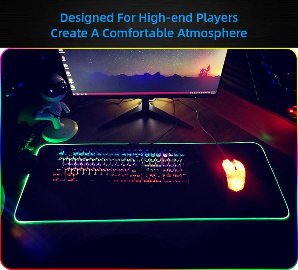 RGB красочный градиентный Коврик Для Мыши для ПК ноутбук игровая Офисная Клавиатура плавный переключатель мигающий стол Нескользящий Резиновый светодиодный светильник