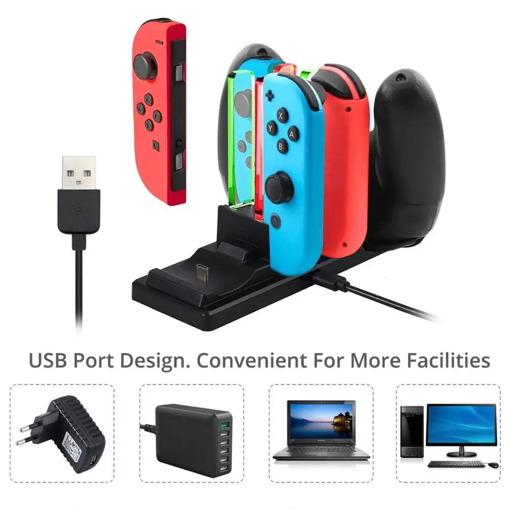 Proster для 6 в 1 зарядное устройство Колыбель контроллер для nintendo Переключатель консоли Joy-Con набор аксессуаров комплект с зарядной док-станцией