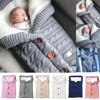 

1Pcs Knitted Wool Outdoor Stroller Sleep Bag Blanket for Baby Warm Winter Baby Newborn Thickened Sleepsack Quilt Pure Color