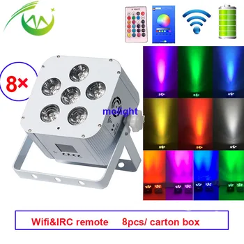 

8pc/lot Battery Wireless DMX LED Par Light RGBWA UV 6*18W DMX512 DJ Par 6in1 Wifi app& IRC remote control Uplighting for Wedding