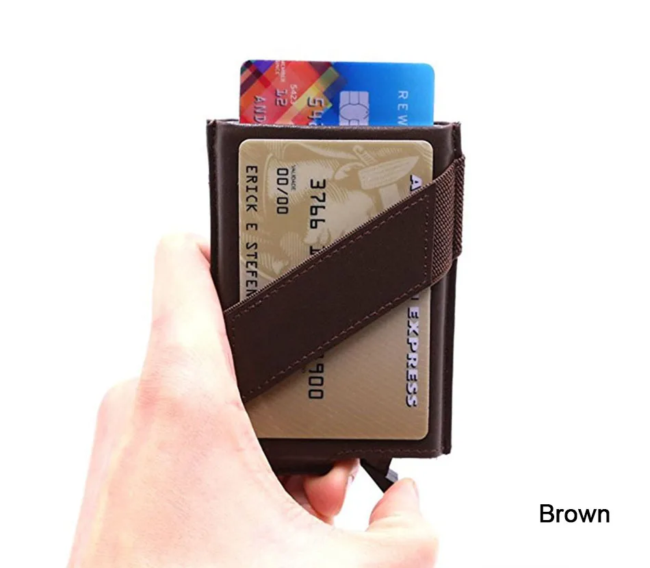 RFID визитница, мужские кошельки, сумка для денег, мини тонкий кошелек, кошелек, Винтажный Мужской тонкий кожаный черный кошелек с тремя сложениями, Pop Up Magic Vallet