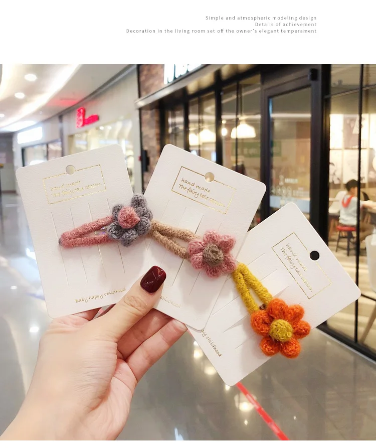 Children Cute Knitting Plush Flowers Hairpins Girls Colors Hollow Headbands Barrettes Hair Clips Kids Lovely Hair Accessories