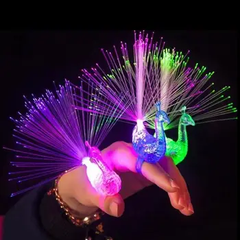 

7 Colors Party Decoration BLUE Peacock Finger Light Optical Fiber Toy LED Ring Gifts Ring Gifts