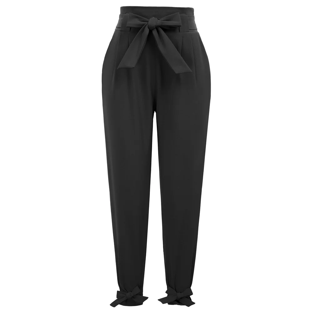 Для женщин Сплошной Цвет повседневные штаны Высокая Талия Slim Fit Обрезанные пояс карандаш брюки