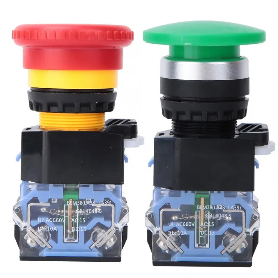 

10 Pcs Red Mushroom Stop Switch BEM38-11M 1 On 1 Off Emergency Stop Push Button Switch 660V 10A Self Lock Stop Push Switch