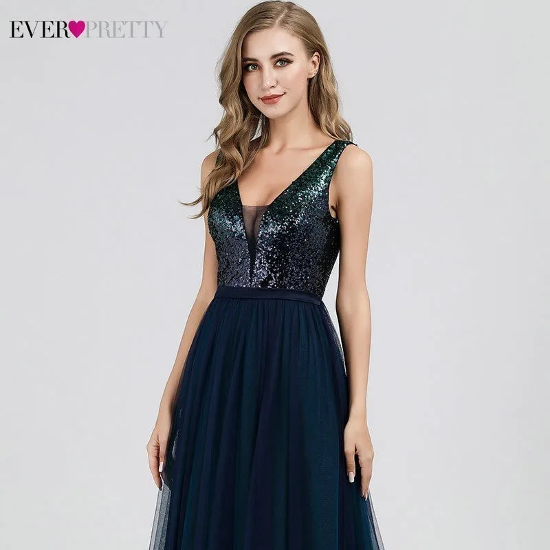 Темно-синие платья подружки невесты Ever Pretty A-Line с v-образным вырезом и блестками сексуальное длинное платье для свадебной вечеринки для женщин Vestido Madrinha