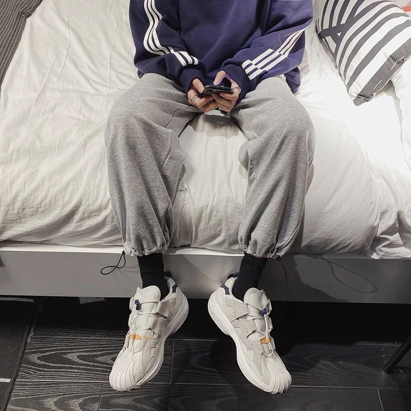 Sweatpants Men s Fashion Solid Color Cotton Casual Joggers Pants Men Streetwear Loose Track Pants Hip 4