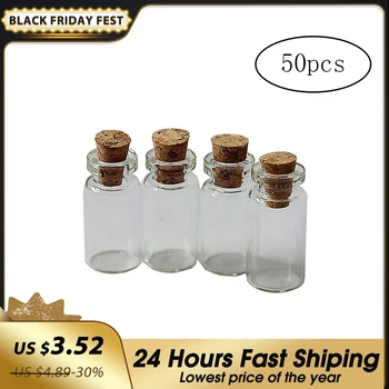 

50Pcs Mini Glass Bottles Delicate Cork Stoppers Wish Bottles Diy Miniature Bottles Favor Cute Small Glass Jars (0.5Ml) As Shown