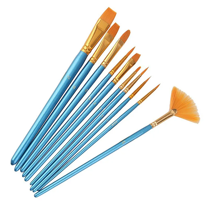 New-10pcs синяя ручка нейлоновые волосы многофункциональные кисти для краски