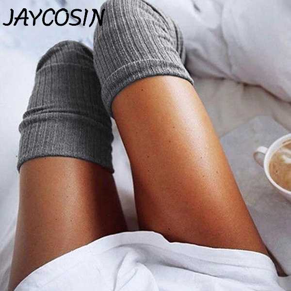 JAYCOSIN, женские модные однотонные Хлопковые гольфы, чулки до бедра, длинные чулки, простые Вязаные гольфы, чулки d10
