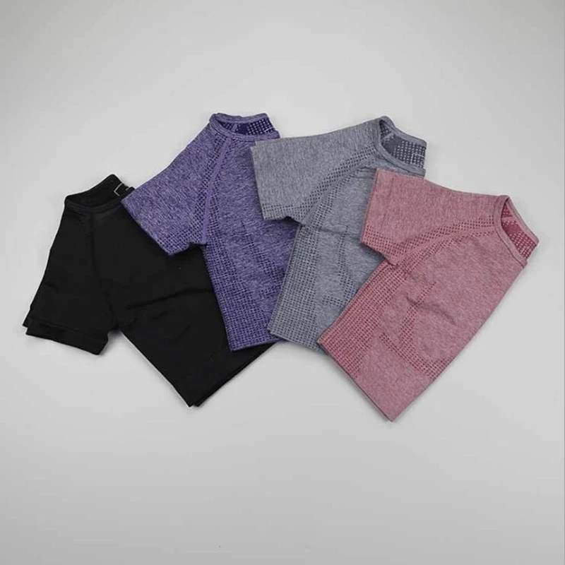 Women Seamless Yoga Short Sleeve Sports Yoga Shirts Female Gym clothing Running Shirts Fitness Sports Tank Tops