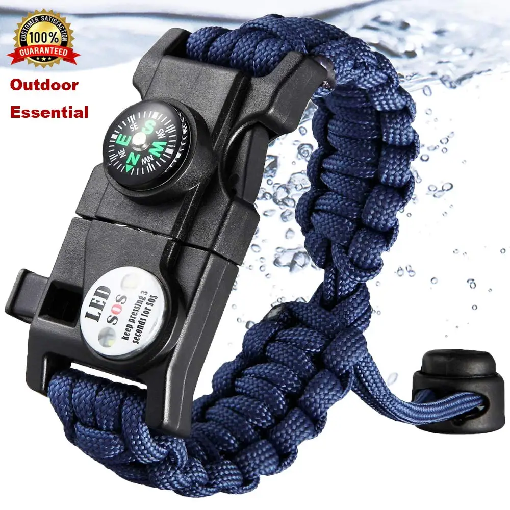 Navy Blue Открытый выживания браслет Паракорд Браслет водонепроницаемый SOS светодиодный светильник аварийный нож свисток Компас мульти инструменты оборудование для лагеря - Цвет: Navy Blue