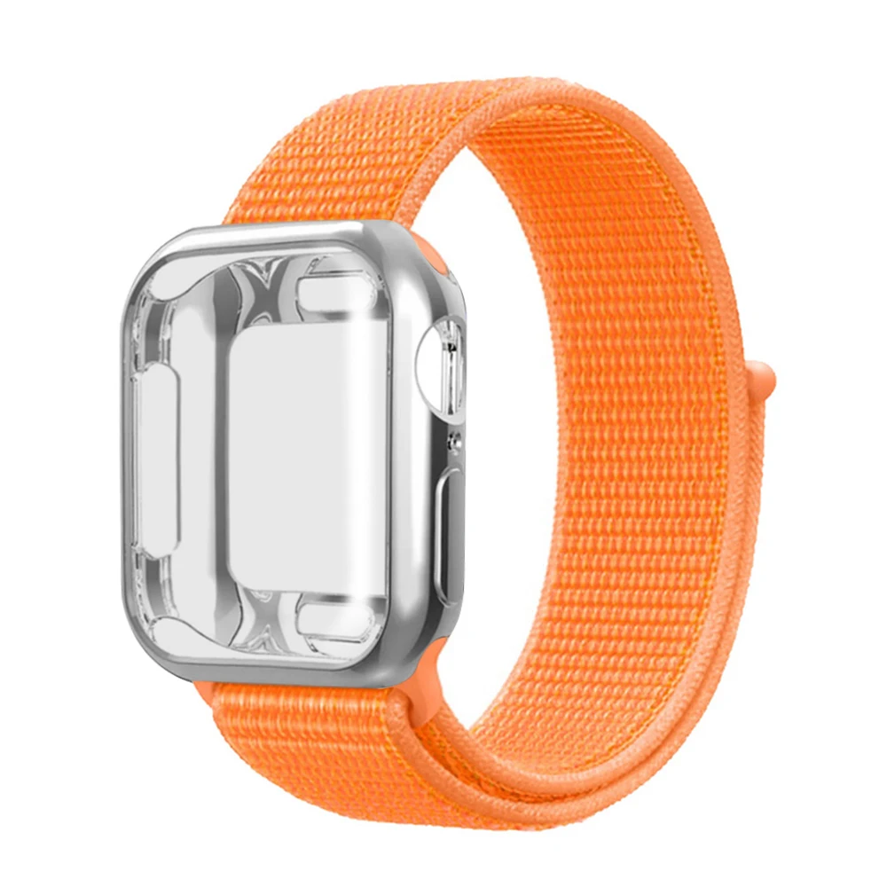 Нейлоновый ремешок+ чехол для Apple watch series 5/4/3/2/1, 42 мм, 38 мм, версия в едином положении во время занятий легкой атлетикой, ремешок для iwatch 40 мм 44 спортивный браслет - Цвет ремешка: papaya