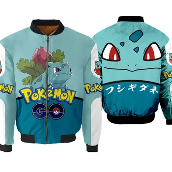 

Men's Thick Waterproof Jacket Anime Pokemon Bulbasaur 3D Printed Baseball Jacket Winter Bomber Casual Windproof Coats Drop Ship