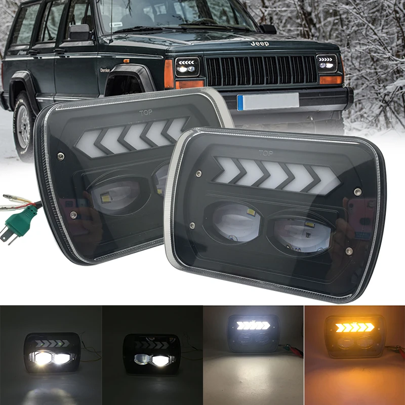5x7 Inch Led Headlights 7x6 Hi/Low Sealed Beam Headlamp for J eep W rangler YJ Cherokee XJ H4 Plug H6054 H5054 60 | Автомобили и