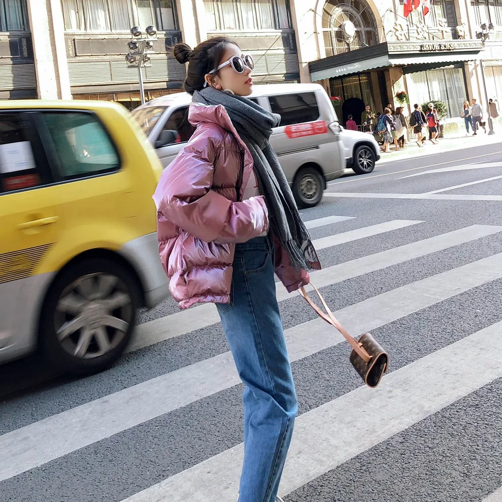 

Cotton Coat 2018 Winter New Style Fashionable WOMEN'S Dress Retro Laziness-Style Stand Collar Short's Glitter down Coat Cotton-p