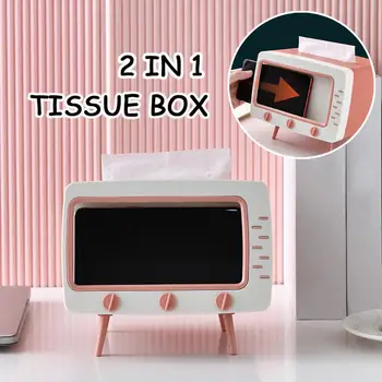 

2 in 1 Tissue Box Office Desk Box Creative TV Appearance with Phone Stand Household kitchen tissue storage box mobile phone rack