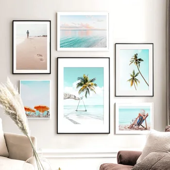 

Beach Girl Street sign sea Tree Landscape Wall Art Canvas Painting Nordic Posters And Prints Wall Pictures For Living Room Decor
