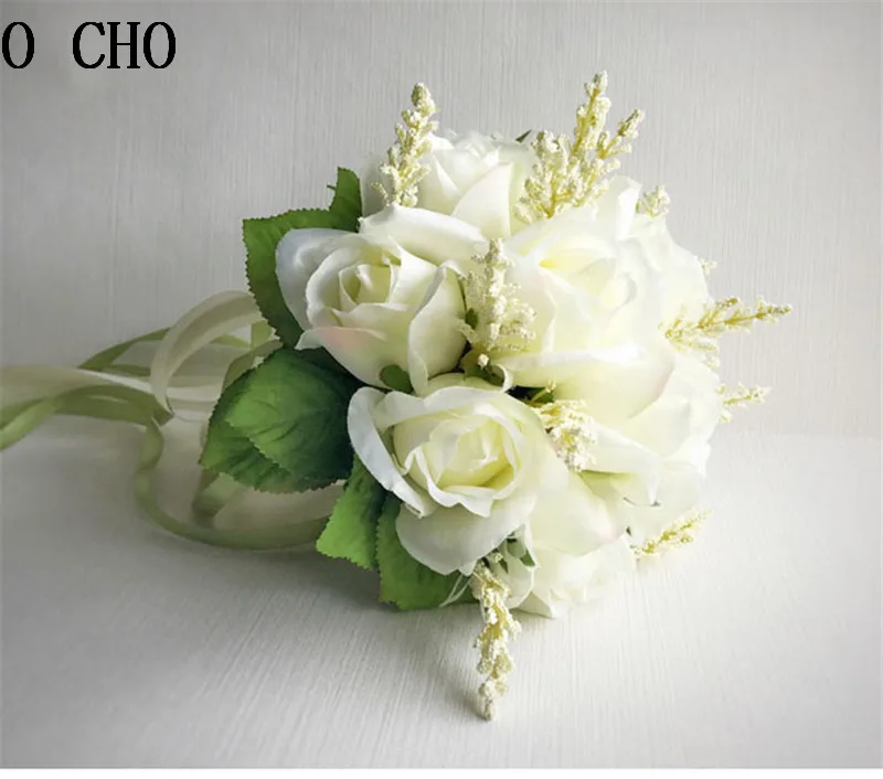 YO CHO Silk Roses White Wedding Bouquet for Bridesmaids Wedding Artificial Flower Bridal Bouquets Bride Bouquet Flowers Marriage