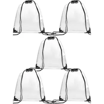 

5 Pack Transparent Drawstring Bag Clear Cinch Bags Traveling Sport Bags (Black Edge)