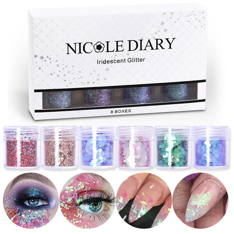 Николь дневник 8 шт./компл. Sequins Nail Art Блеск 10 мл мини Блестки красочные круглые 3D украшения для ногтей, смешанный Размеры Маникюр хлопья