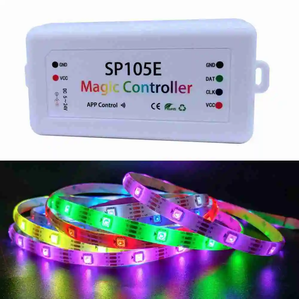 DC5-24V SP105E Led Controller Mobile Bluetooth APP 3Pin 4Pin WS2811 WS2812 WS2813 WS2815 SK6812 Individually Addressable  Strip