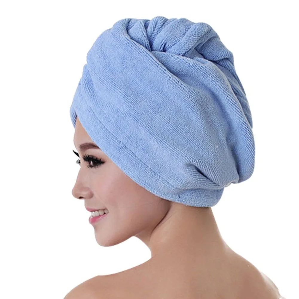Женская ванная комната супер абсорбент быстросохнущее плотное полотенце из микрофибры полотенце для волос сухая шапочка салонное полотенце - Цвет: Light Blue