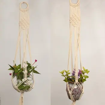 

Beautiful Hemp Braided Rope Flower Pot Holder Macrame Plant Hanger Hanging Planter Basket for Home Decoration