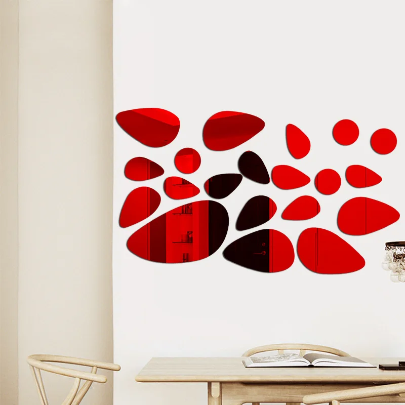 20 قطعة ثلاثية الأبعاد مرآة الجدار ملصق حصاة حجر ش...