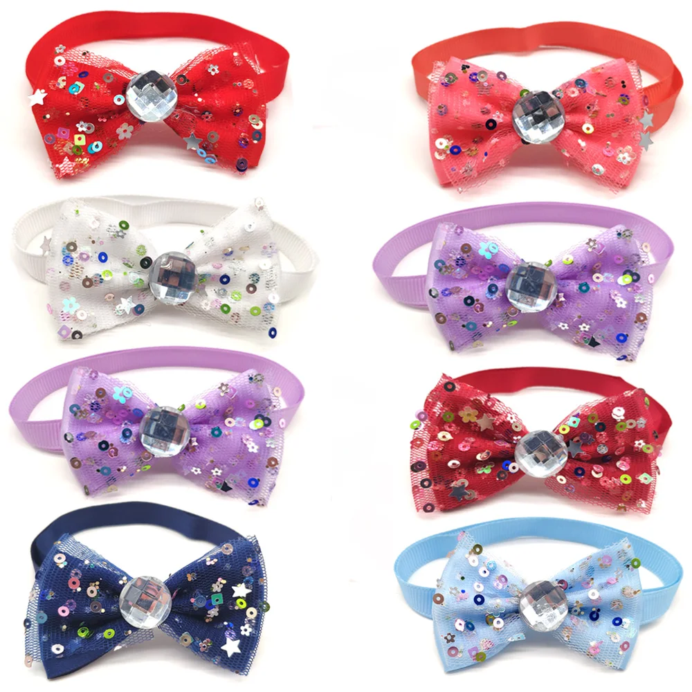

30 Pcs Pet Dog Grooming Product Bowknot & Diamond Puppy Dog Cat Bow Tie Adjustable Dog Collar Bow Tie For Small medium Dog