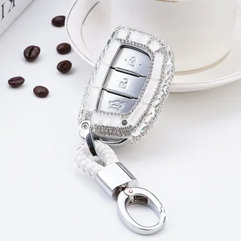 

Diamond Car Key Case Cover Shell For Hyundai IX25 IX35 I20 I30 I40 hb20 Santa Fe Creta Solaris 2017 3 Buttons Auto Accessories