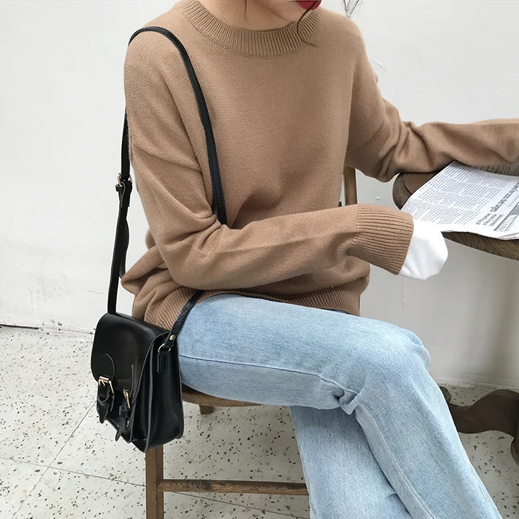 Basic Knit O-Neck Jumpers Women Sweater Casual Loose Winter Long Sleeve Sweater Women Pullovers Streetwear 2 orders