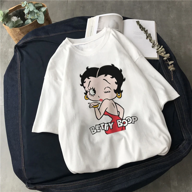 2020 Summer Casual Vogue Female T-shirt Harajuku Funny Betty BOOP Printed Tshirt Vintage Aesthetic T Shirt New White Streetwear