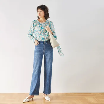 

Boyfriend Jeans for Women Cotton High Waisted Jeans Basic Mom Distressed Jeans Blue Straight Pants Ladies Long Trousers 2020 New