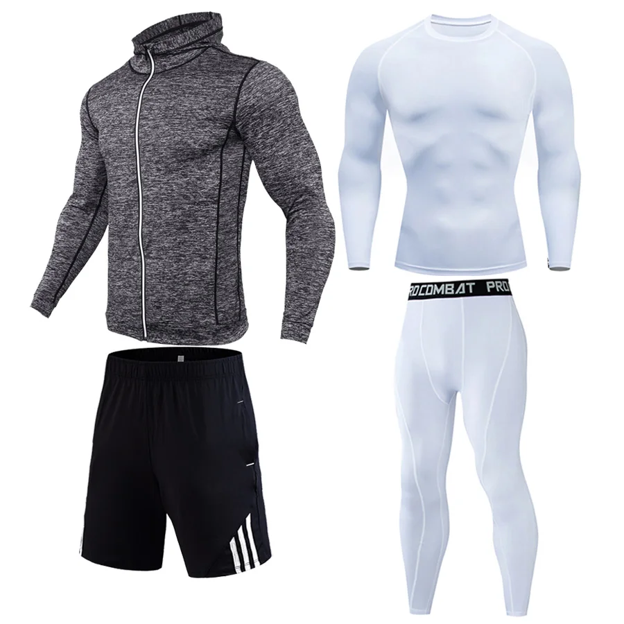 4-piece set Зимние комплекты термобелья для мужчин, быстросохнущие, анти-микробные, тянущиеся, Мужская защита, компрессионные, для фитнеса, мужские спортивные комплекты для бега - Цвет: 4-piece set