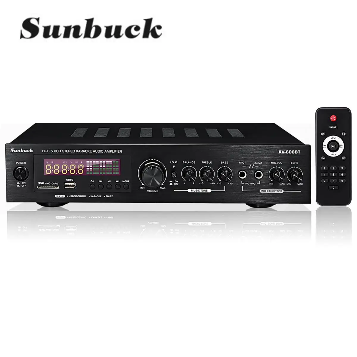 Sunbuck 2000W bluetooth HiFi Stereo Verstärker Audio Power Amplifier FM 12V 220V 