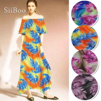 

Multi color maple Leaf print 100% silk chiffon fabric for dress pure silk fabric cloth tela tejido 6mm SP4051 FREE SHIPPING