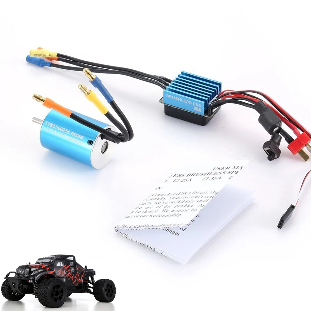 

RC 2838 3600KV Sensorless Brushless Motor with 35A Brushless ESC Electric Speed Controller for 1/14 1/16 1/18 RC Car Truck