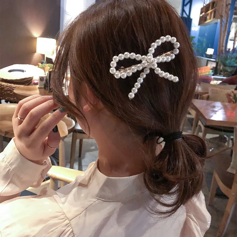 

2019 Bride Coroa De Noiva Coroa Butterfly-knotted Little Pearl Hairpin Girl Korean Back Spoon Ins Net Head Trim Clip Liu Hai