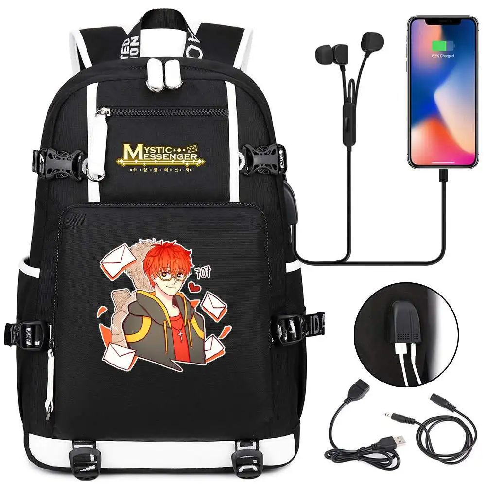 

Anime Game Mystic Messenger Backpack Unisex Travel Shoulder Laptop Bags Cosplay Kids Teens USB Shoulder School Bags Bookbag