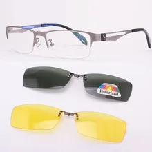 Очки из нержавеющей стали, оправа для мужчин, коричневые, 2 шт., магнитные солнцезащитные очки на застежке, UV400, желтые поляризованные очки ночного видения