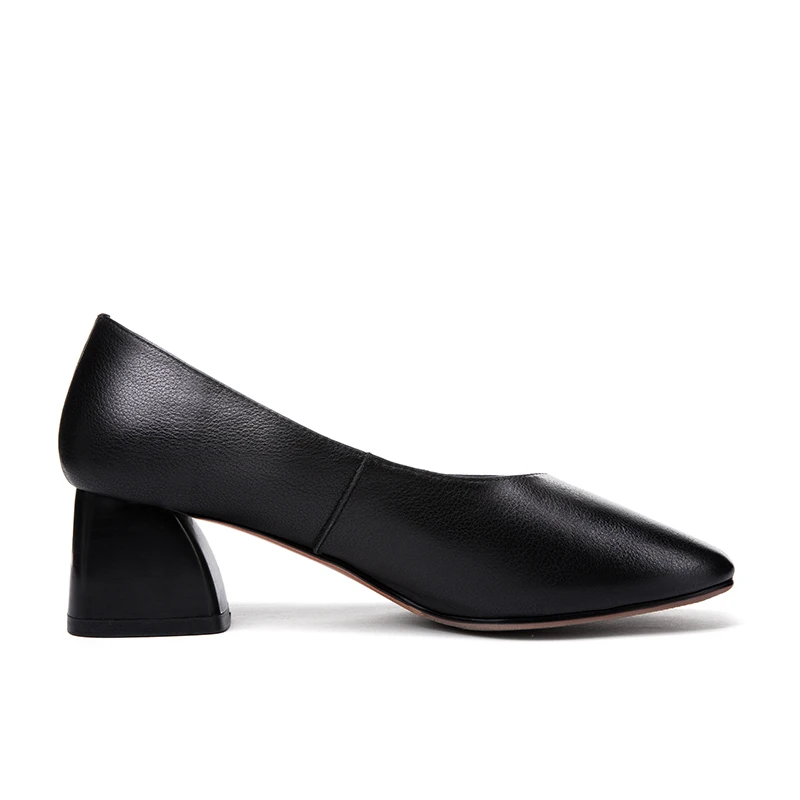 Mid Heels Women Genuine Cow Leather New Spring Autumn Elegant Ladies Heel Shoes C185 Woman Brown Black Square Toe Casual Pumps