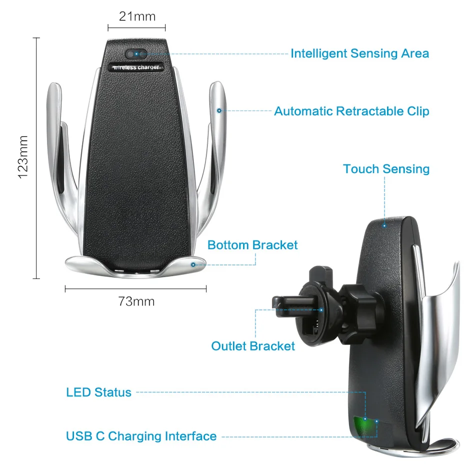 Беспроводное автомобильное зарядное устройство с ИК-автоматическим поворотом на 360 °, автомобильный держатель для телефона с вентиляционным отверстием на присоске, кронштейн для Iphone, Android