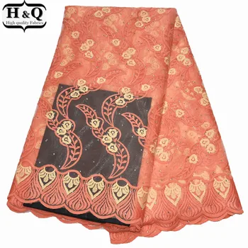 

Peach Embroidered Nigerian French Tulle Lace Fabric African Net Lace Fabric With Stones Milk Silk Lace 5 Yards Christmas Dress