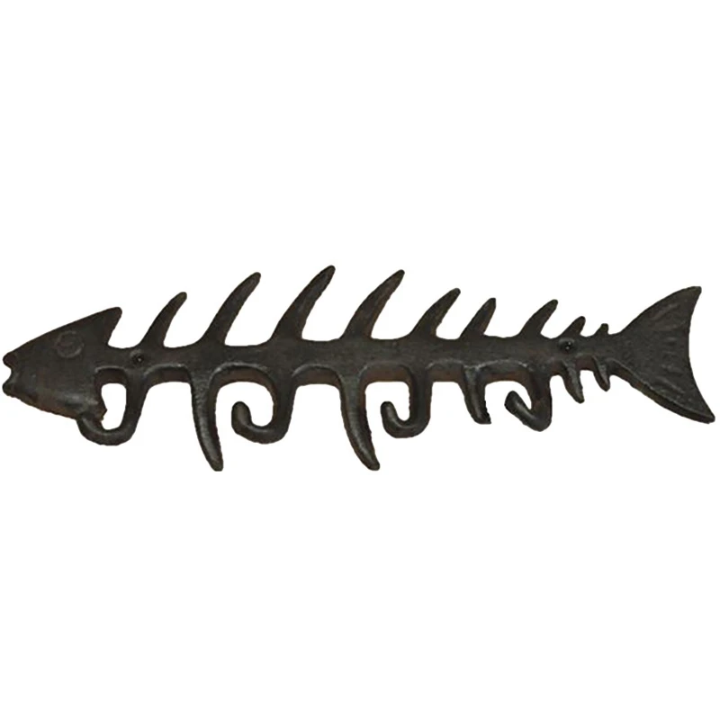 

ABSS-Fishbone Hall Coat Rack With 4 Hooks Nautical Fish Bone Key Hat Racks Wall Hanger Holder Fisherman Decor Metal