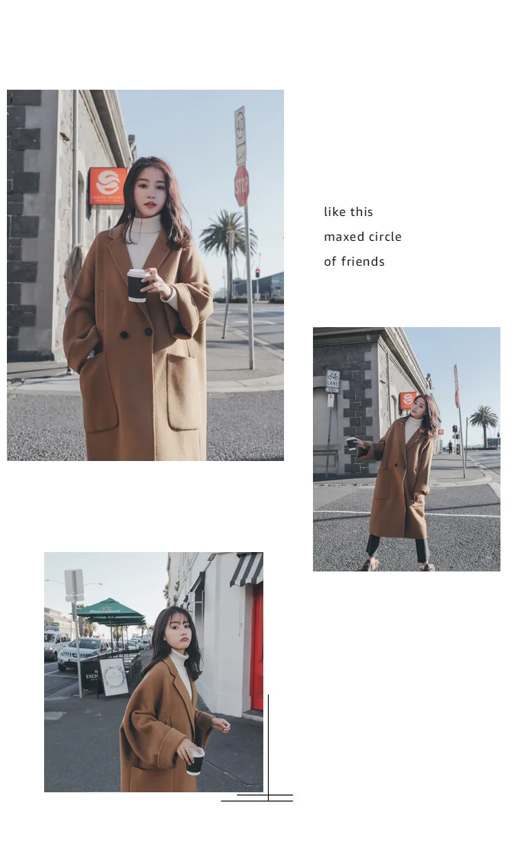 Photo Shoot South Korea INS Caramel Elegant Revers da xiu kou Wool Coat Female Suit Collar over-the-Knee Ol Overcoat