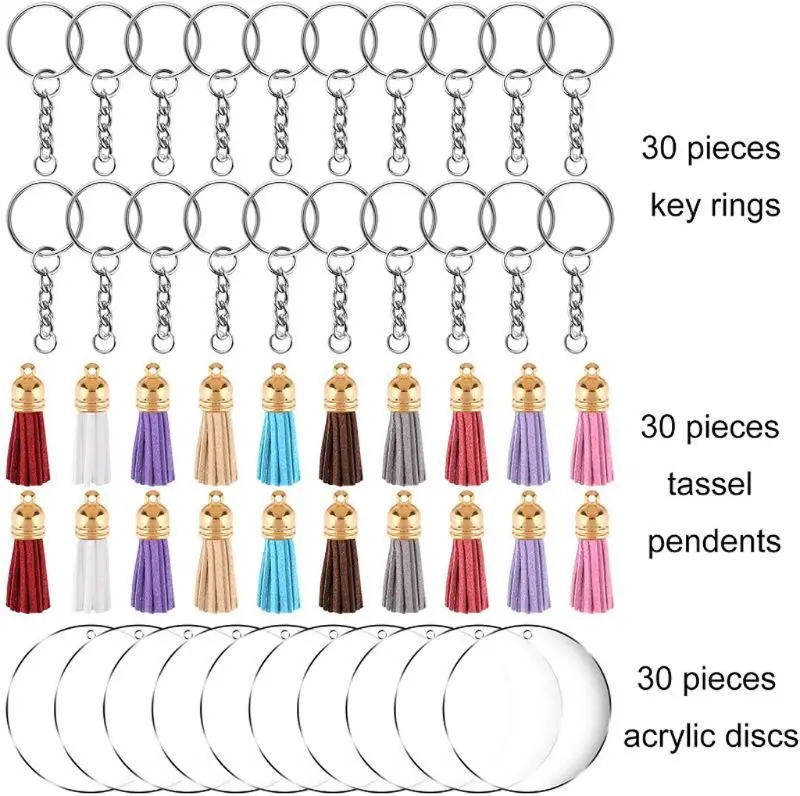 90Pcs Acrylic Clear Circle Discs Keychain Set Round Acrylic Keychain Blanks DIY