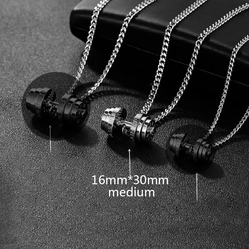 Medium silver Подвеска в форме Штанги Гантели серебряное ожерелье Золото Нержавеющая сталь Фитнес Спорт золотая цепочка ожерелье мужские аксессуары для женщин кулон - Окраска металла: Medium silver