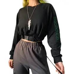 Толстовка Женская одежда пуловер в стиле панк топы с длинными рукавами пуловеры с круглым вырезом Harajuku рубашка уличная Черная Женская